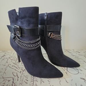 Le Chateau Black Heeled Boots with Chain Accent